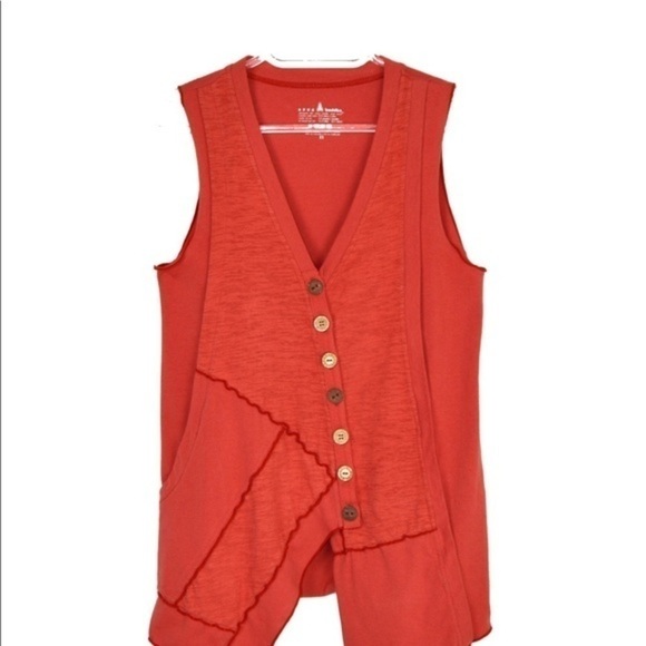 Neon Buddha V Neck Button Down Sleeveless Tank Top Coral Color, Size X-Small - Picture 1 of 7
